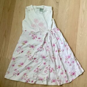 Vtg Laura Ashley Dress Girls Hand Embroidered Floral Pleated Bow Velour sz 6